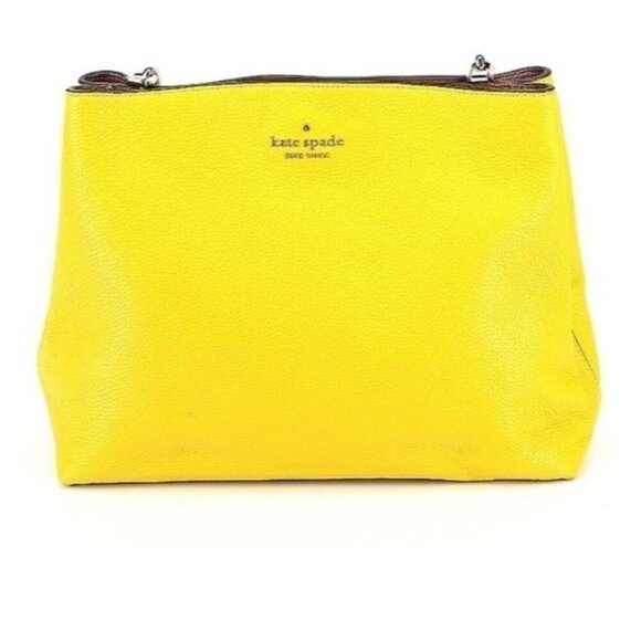 Kate Spade Aubrey Chain Shoulder Bag Pebbled Leather Yellow Tote - Picture 1 of 7